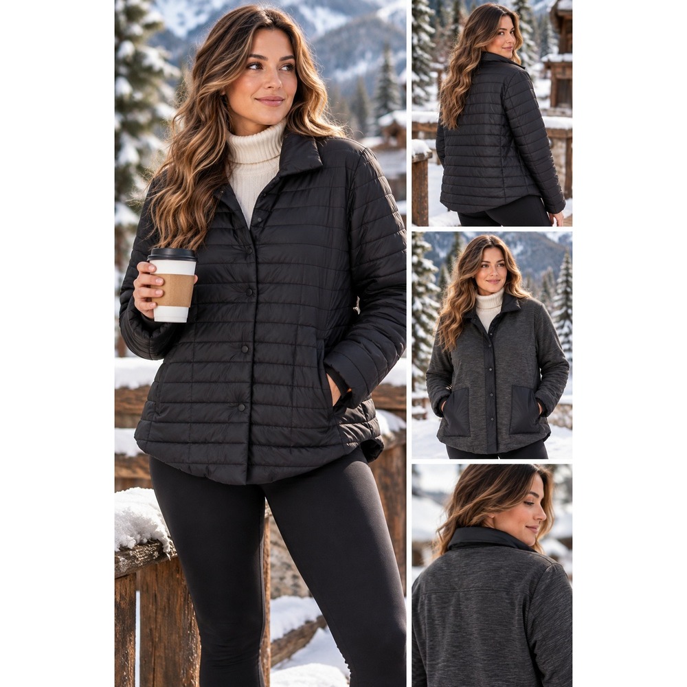Lululemon Reversible Quilted Jacket Size 10 Black Grey Snap Puffer Coat